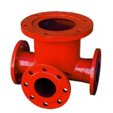 Чугунный фланцевый тройник с пожарной подставкой 100x100x118x118 мм 10 мм 200 мм СЧ35 ГОСТ 5525-88